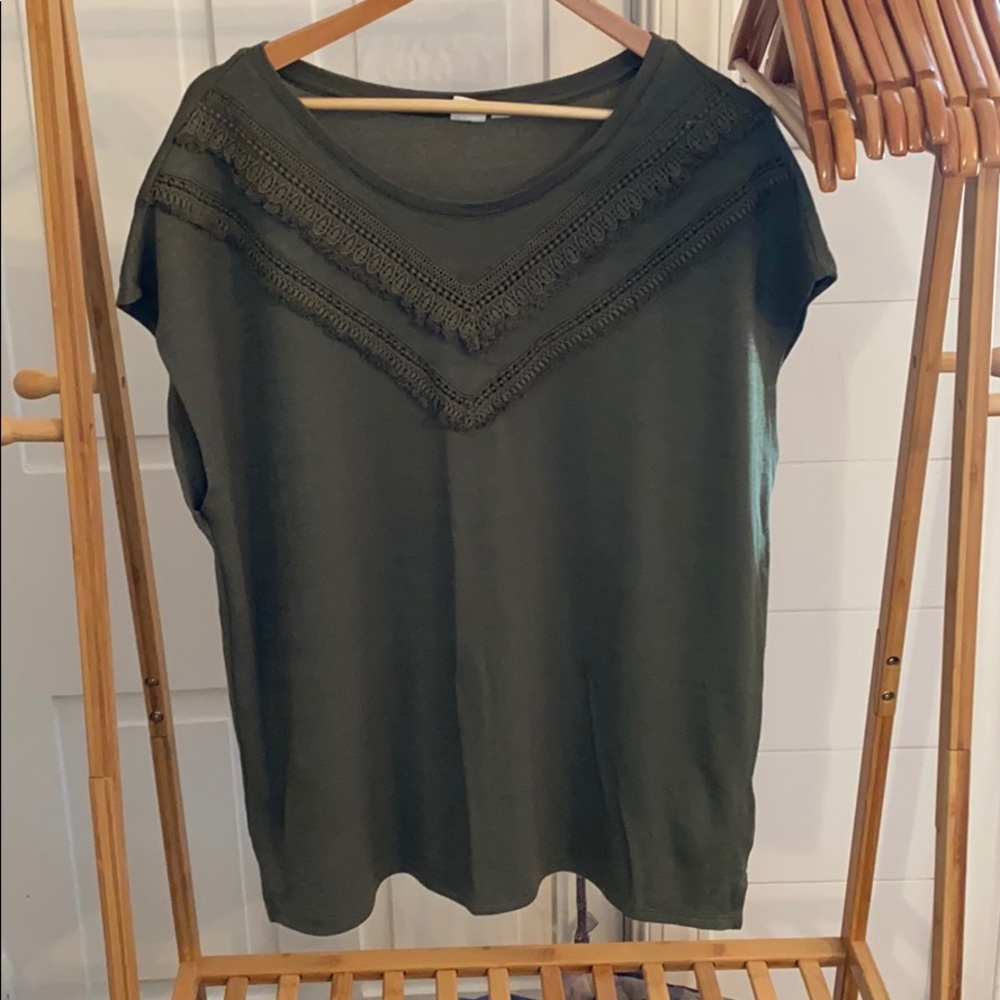 Army green gap fringe top large